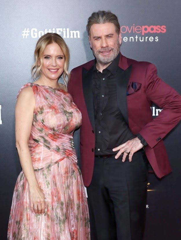 Kelly Preston and John Travolta attend the "Gotti" New York premiere at SVA Theater on June 14, 2018