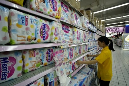 Kao nappies are pictured at a supermarket in Shanghai