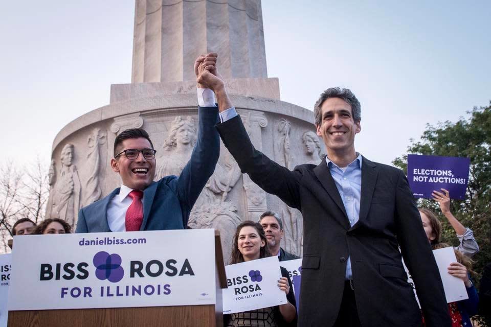 Daniel Biss, right, a Democrat running for governor of Illinois, named Chicago Alderman Carlos Ramirez-Rosa as his running mate on Aug. 31. He&nbsp;dropped him less than a week later. (Photo: Biss for Governor)