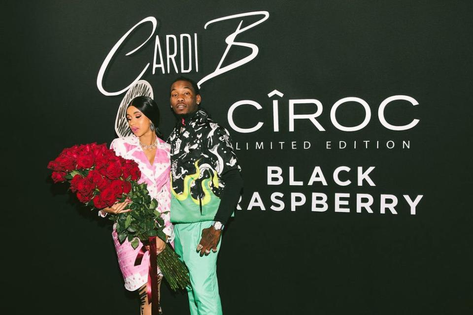 Cardi B and Offset at Cardi's surprise birthday at Beauty & Essex Los Angeles presented by CÎROC Black Raspberry