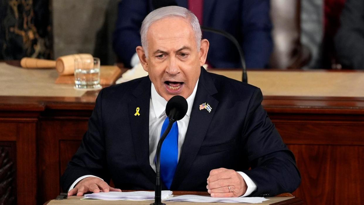 PHOTO: Israeli Prime Minister Benjamin Netanyahu speaks to a joint meeting of Congress at the Capitol in Washington, July 24, 2024.a (Julia Nikhinson/AP, FILE)