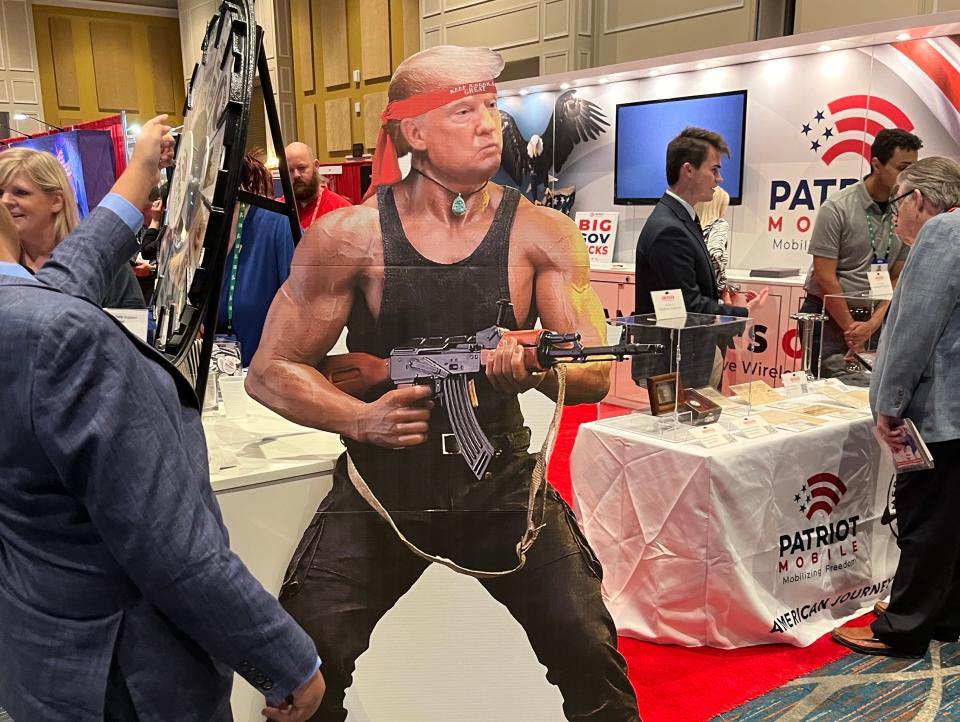 A cut out of Trump's head at CPAC was super-imposed onto Rambo's body.