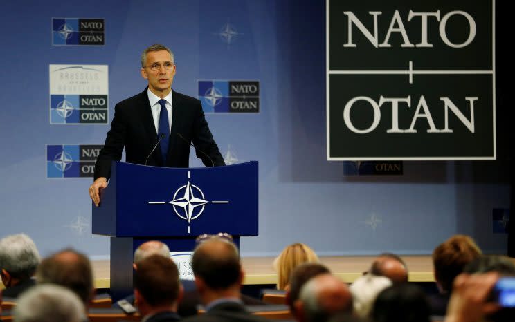 NATO Secretary General Jens Stoltenberg addresses a news conference ahead of leaders' meeting in Brussels, Belgium May 24, 2017. (Photo: Hannibal Hanschke/Reuters)