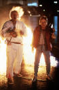 <p>The iconic scene in the Twin Pines Mall was the first that Fox shot for <i>Back to the Future</i>. (He shot many of his scenes at night, in fact, due to his work on <i>Family Ties</i>.) The fire left by the screeching tires was real.</p>