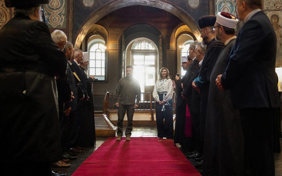 Volodymyr Zelensky and his wife Olena attending an interfaith service on the occasion of Independence Day of Ukraine