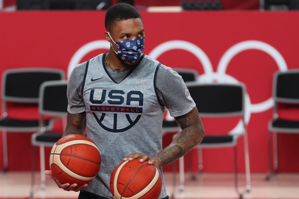 Damian Lillard practices at the Saitama Super Arena (Getty)