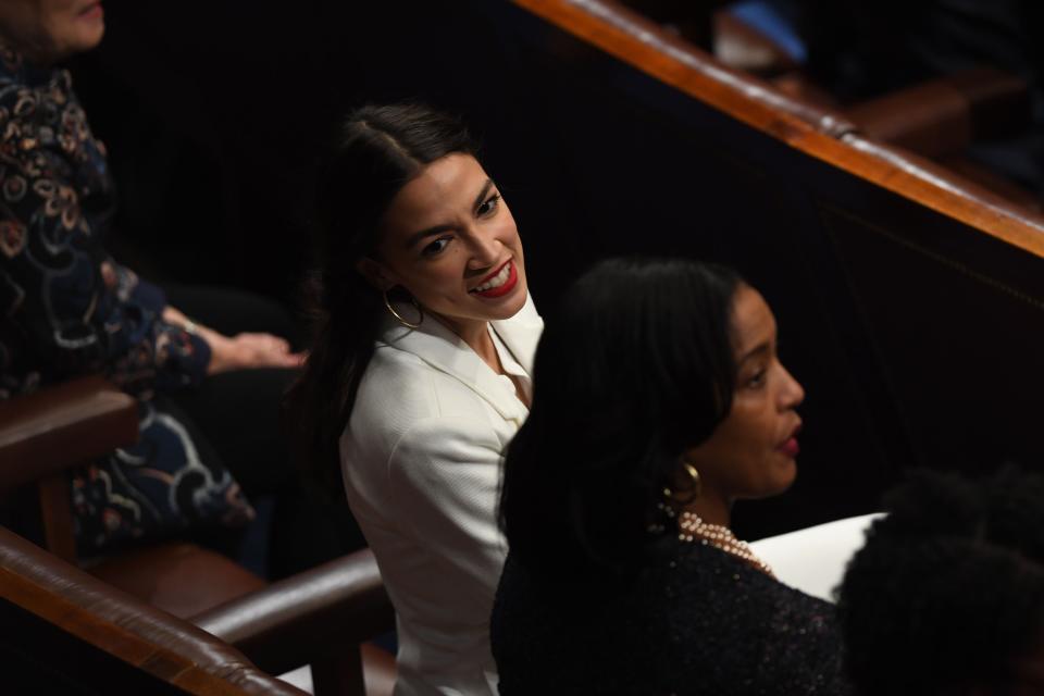 Rep. Alexandria Ocasio-Cortez (D-N.Y.) on the day of her congressional swearing-in ceremony in Washington, D.C., on Jan 3. <a href="https://www.huffpost.com/entry/alexandria-ocasio-cortez_n_5c337994e4b0ad024643437c" target="_blank" rel="noopener noreferrer">Her favorite red lip</a> is Stila's <a href="https://www.stilacosmetics.com/stay-all-dayreg-liquid-lipstick/S791030001.html" target="_blank" rel="noopener noreferrer">Stay All Day Liquid Lip in Beso</a>.