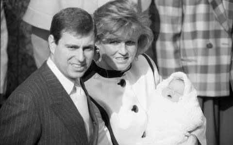 The Duke and Duchess of York and Princess Eugenie leaving Portland Hospital