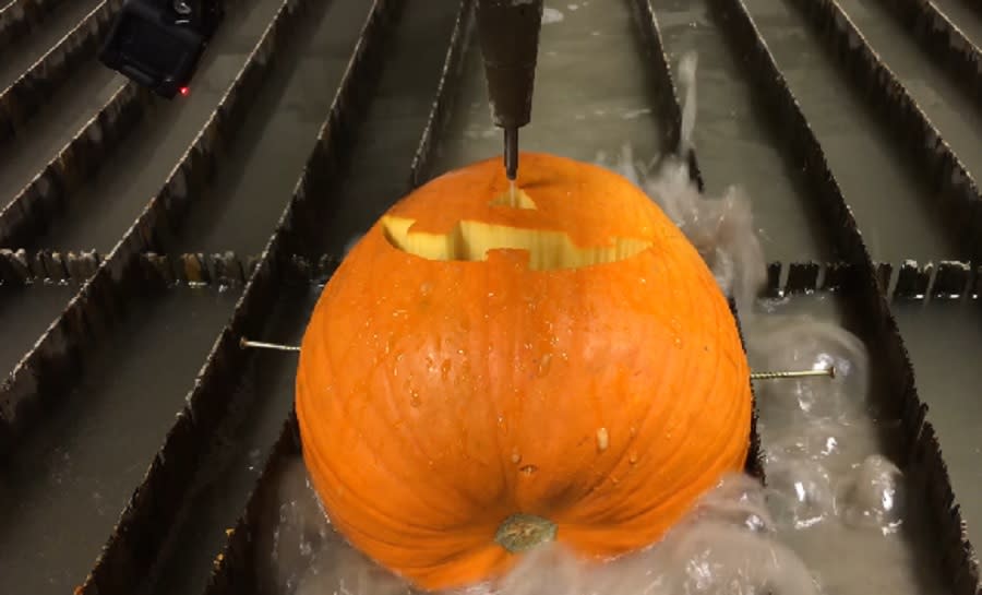 Here’s how to carve a pumpkin with a water jet, and it is surprisingly fascinating