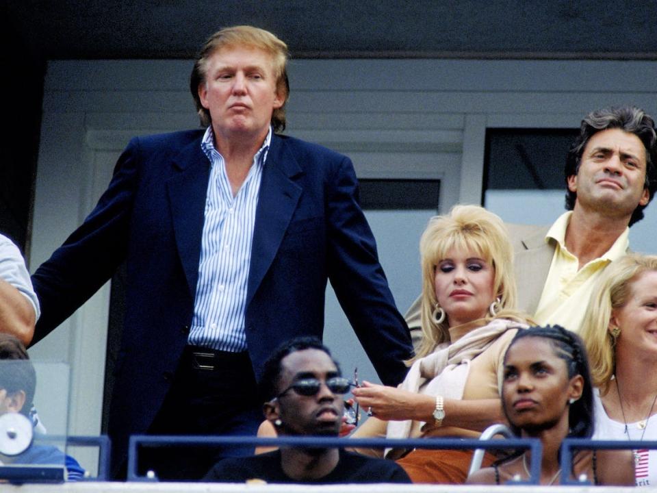 Donald Trump and Ivana Trump watch tennis at the US Open circa September 1997 in New York City.