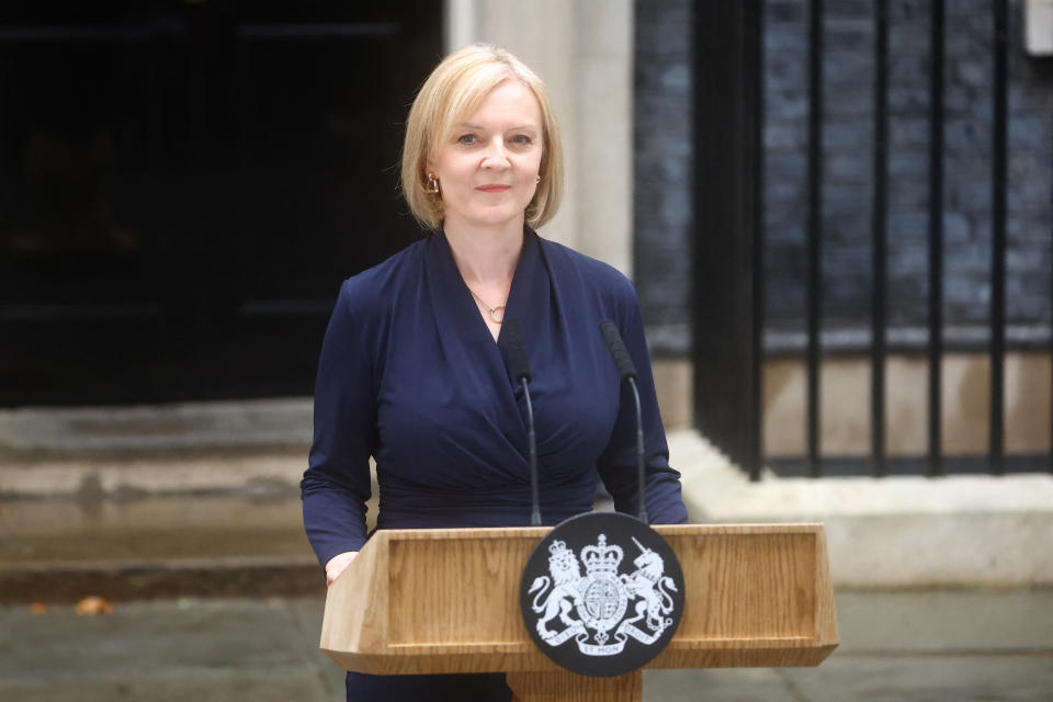 New British Prime Minister Liz Truss delivers a speech outside Number 10 Downing Street, in London, Britain September 6, 2022. REUTERS/Hannah McKay