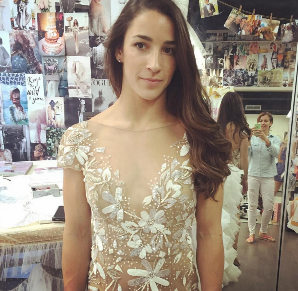 The US Olympic Gymnast team were the guests of honour at last night’s do, and Aly Raisman shared this close-up of her dress before attending the ceremony.