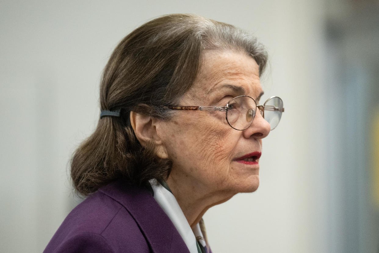 Sen. Dianne Feinstein, D-Calif., waits for the Senate subway in the Capitol on Feb. 2, 2023.  / Credit: Bill Clark/CQ-Roll Call, Inc via Getty Images