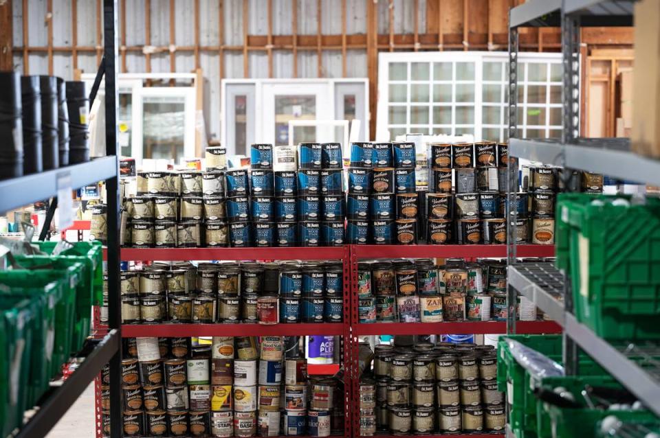 Paint supplies at the new Habitat for Humanity Restore location on Tenaya Drive in Modesto, Calif., Thursday, June 22, 2023.