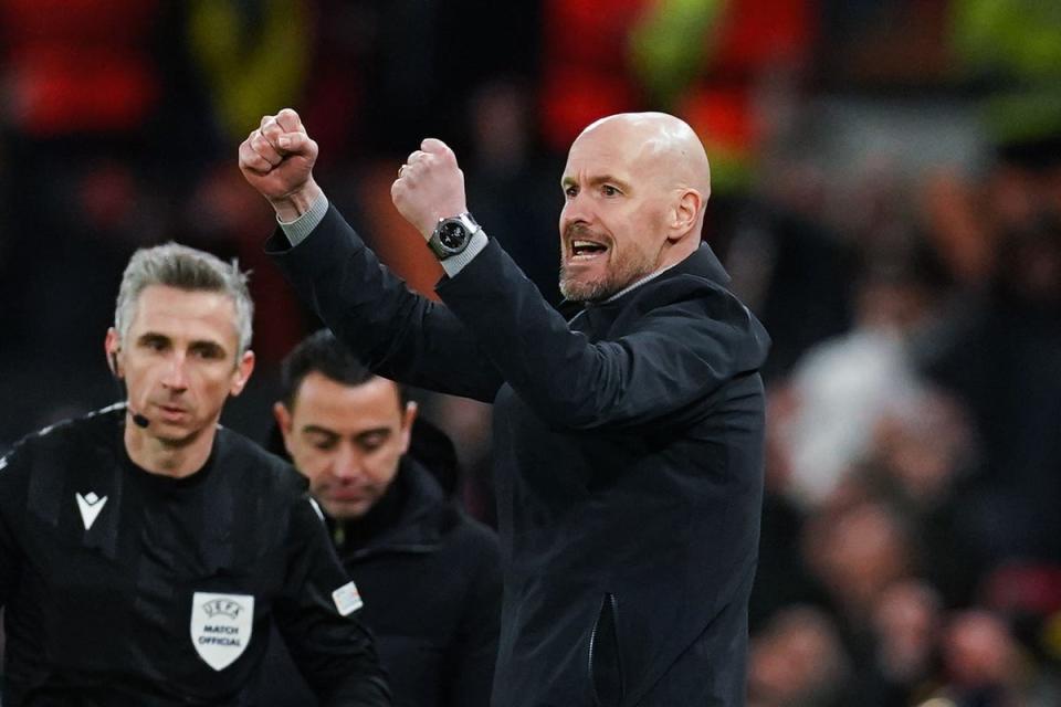 Manchester United manager Erik ten Hag celebrates victory (Martin Rickett/PA) (PA Wire)