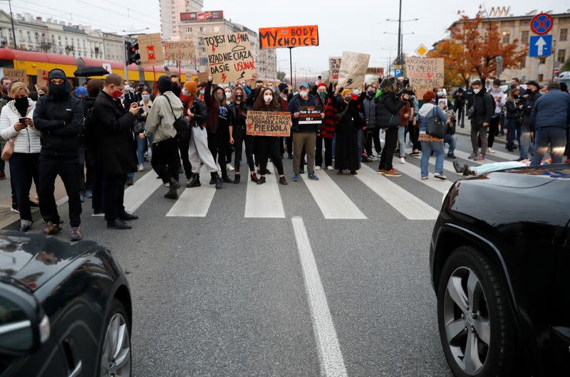 Protest against imposing further restrictions on abortion law, in Warsaw