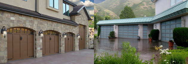 Left: carriage garage doors; right: glass garage doors (Photos: carywaynepeterson / Flickr)