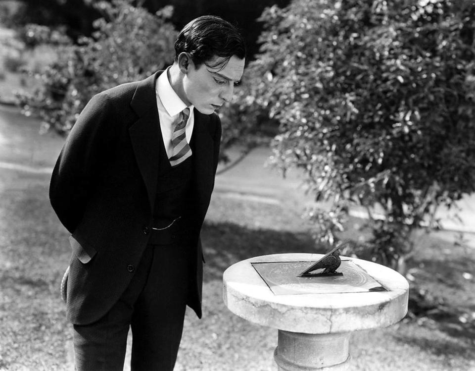 In 1925’s “Seven Chances,” Buster Keaton is trying to figure out the correct time.