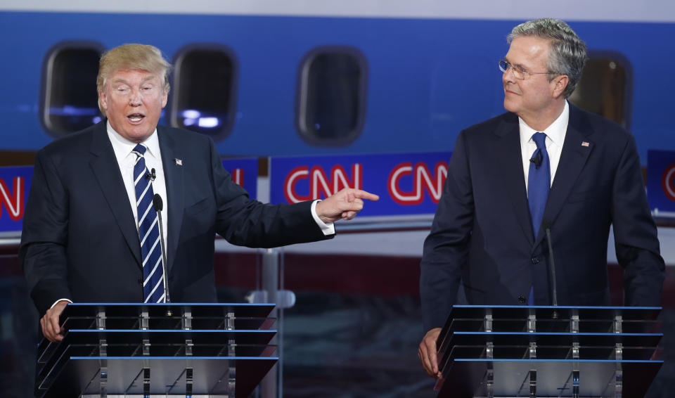 Donald Trump and former Florida Gov. Jeb Bush at the second Republican presidential debate in 2015. (Photo: Lucy Nicholson/Reuters)