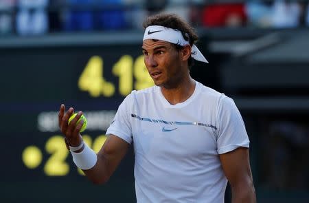 Tennis - Wimbledon - London, Britain - July 10, 2017 Spain’s Rafael Nadal reacts during his fourth round match against Luxembourg’s Gilles Muller REUTERS/Matthew Childs