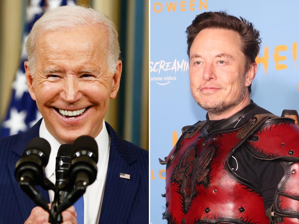 A diptych of President Joe Biden and Elon Musk