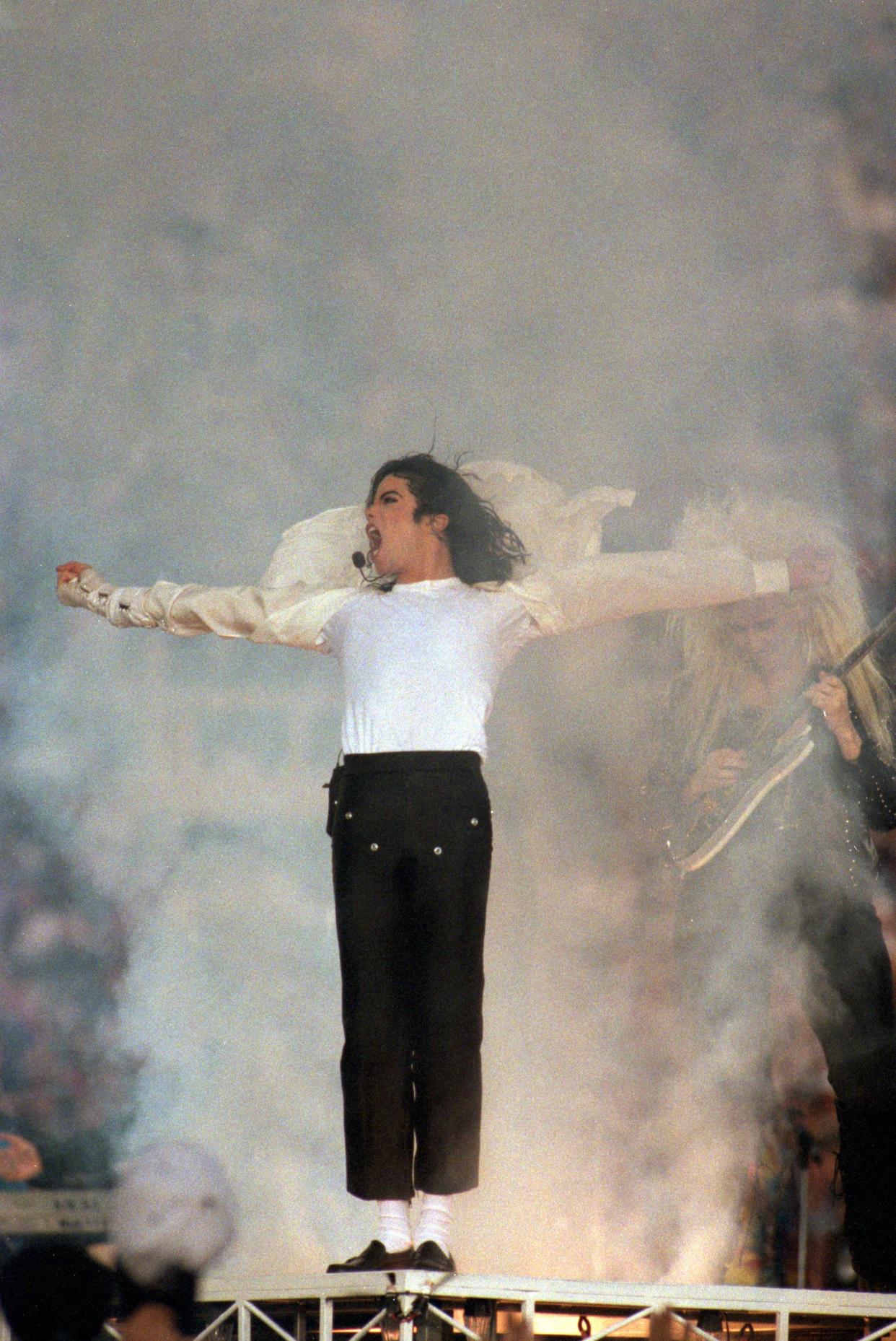 Michael Jackson performs during the Super Bowl halftime show on Jan. 31, 1993.