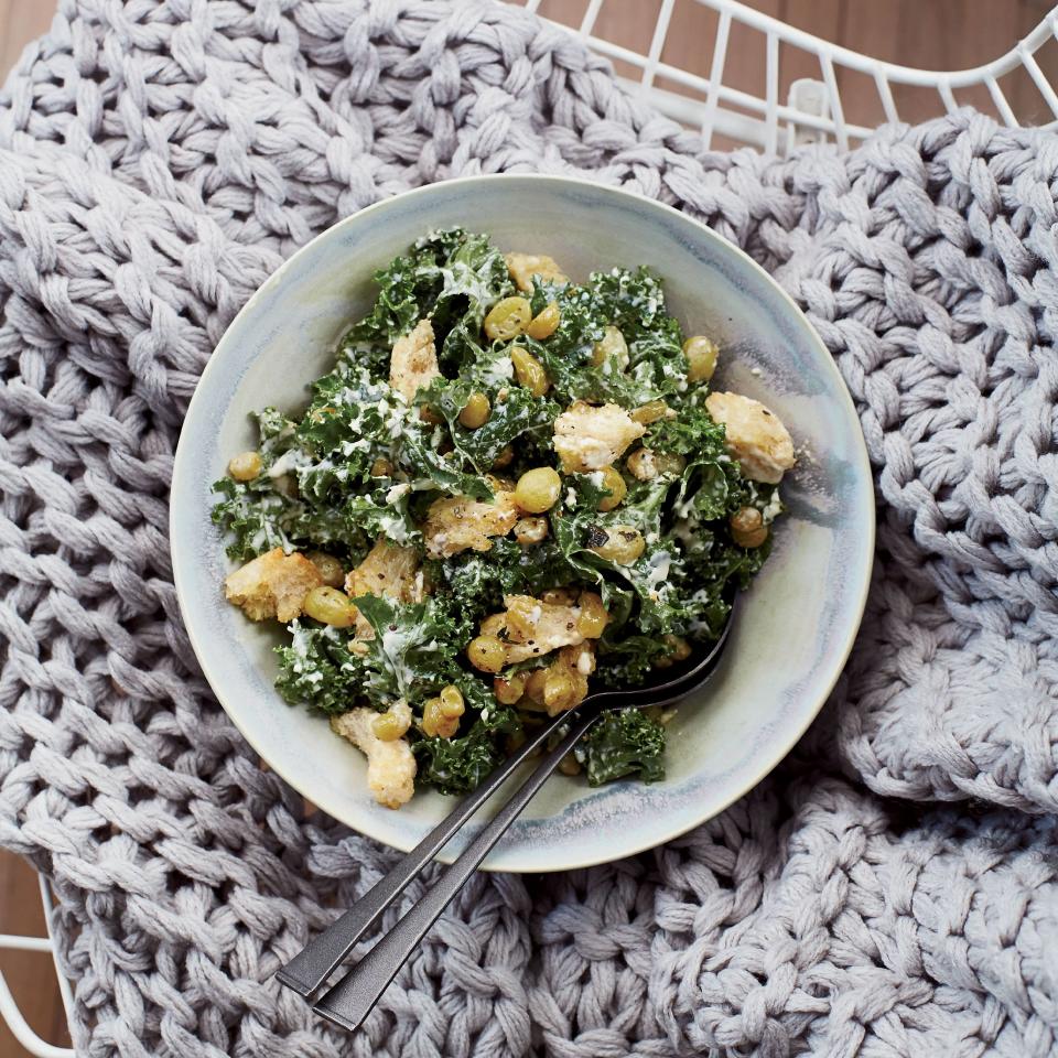 Kale Caesar Salad with Herb Roasted Grapes