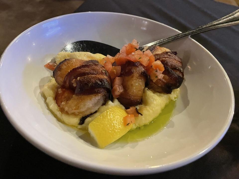 Bacon-wrapped prawns at Bridges Craft Pizza & Wine Bar.