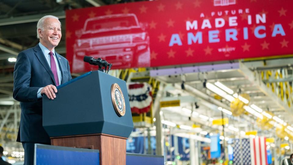 president joe biden delivers remarks on the infrastructure investment and jobs act at the general motors factory zero electric vehicle assembly plant, wednesday, november 17, 2021, in detroit