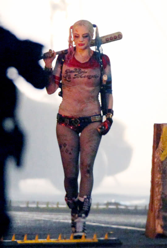 <p>Margot Robbie on set in Toronto.</p>