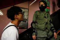 Protesters attend a demonstration in Hong Kong