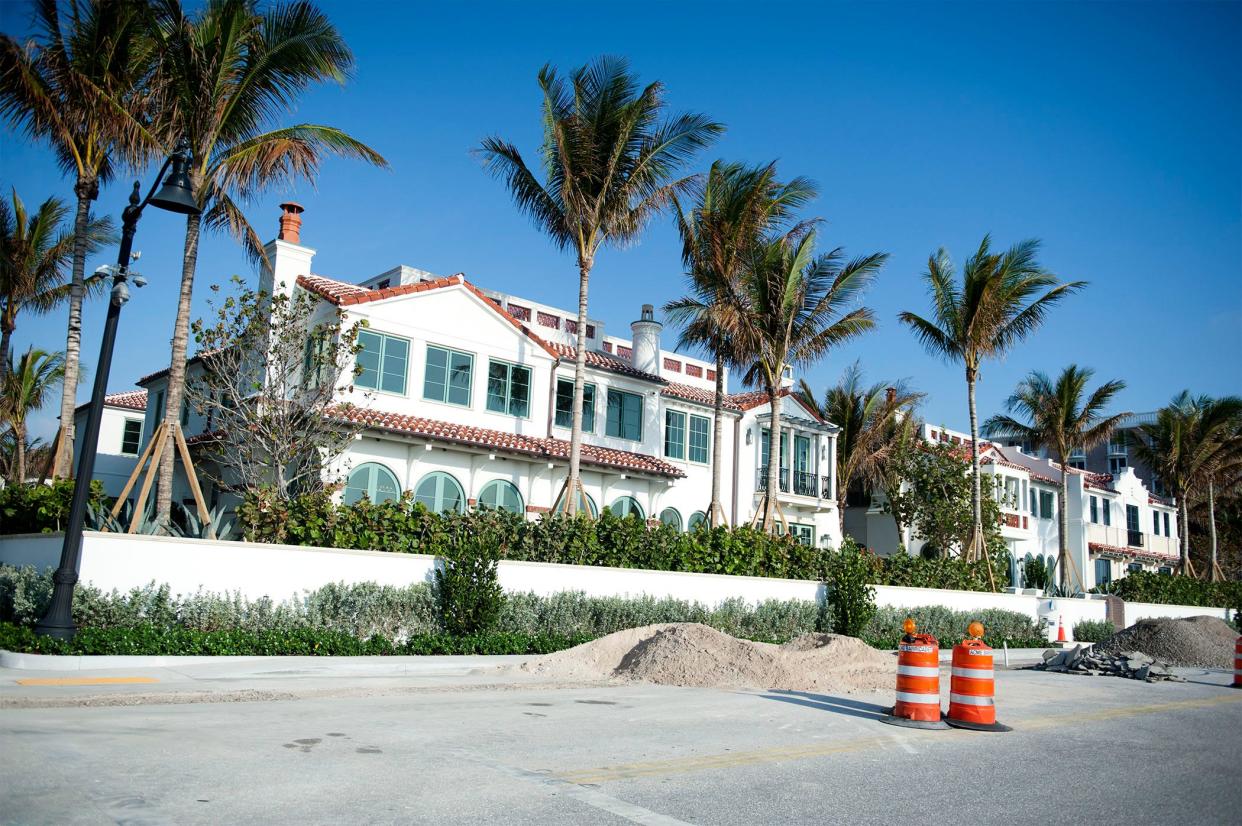 Financier Steven Hudson just sold, for $26.66 million, a Palm beach townhouse at 466 S. Ocean Blvd. in an oceanfront quadplex completed in 2021. The townhouse he just sold is in on the right corner of the building on the left. A company linked to investments manager Lewis Sanders and his wife, Alice, bought the townhouse, courthouse records show.