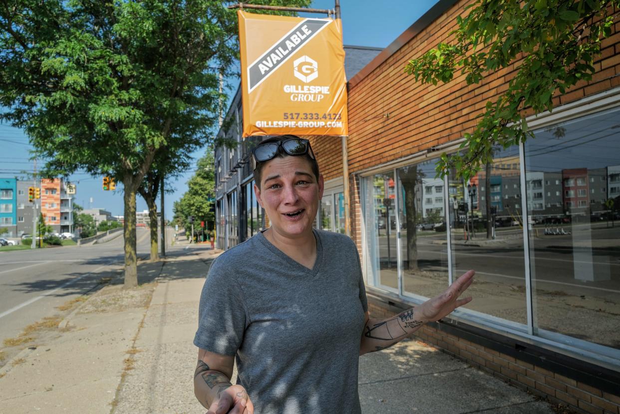 Megan Shannon, owner of Tiny Bit of Wood, is excited to land a larger building than her garage in Holt, to hold her woodworking classes and accommodate a retail space like here in the Stadium District in Lansing Wednesday, July 19, 2023.