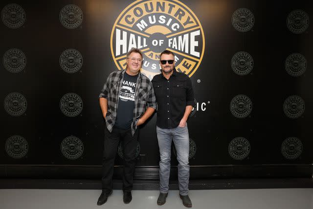 <p>Jason Kempin/Getty</p> Vince Gill and Eric Church attend Eric Church's performance as Artist-in-Residence at the Country Music Hall of Fame and Museum on Aug. 29, 2023 in Nashville