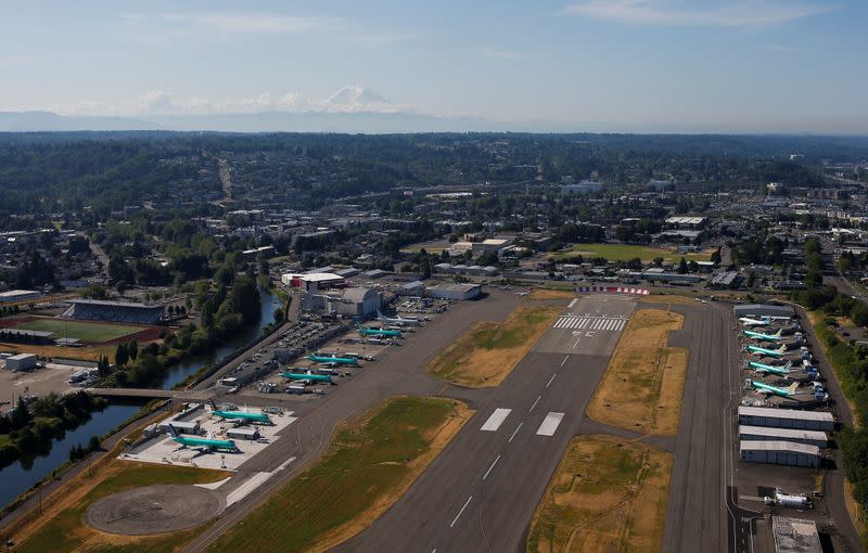 FOTO DE ARCHIVO: Aviones Boeing 737 MAX estacionados en Renton