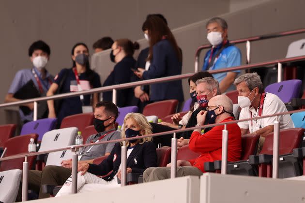 First lady Jill Biden watches the U.S. beat New Zealand at the Tokyo Olympics on Saturday. (Photo: Francois Nel via Getty Images)