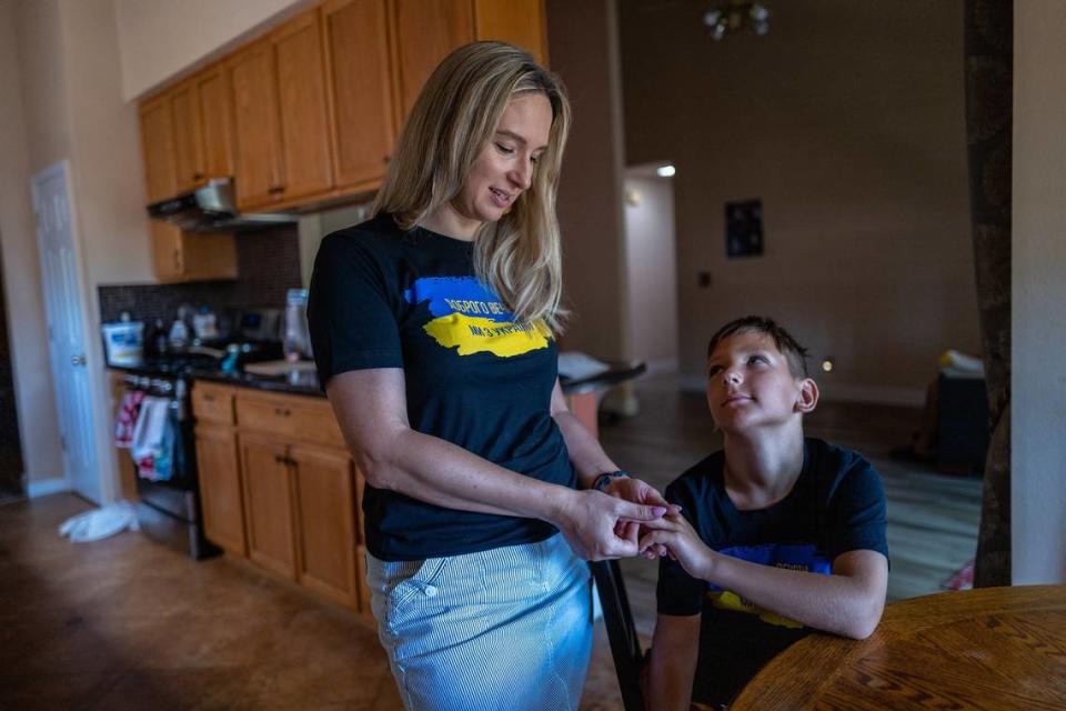 Svitlana Iotko said Monday after she had to bring her son Oleksii Iotko, 10, to emergency because he almost broke his finger and Elica Health Center helped her with his follow up care. The Ukrainian family came to California nine months before the start of the Ukraine war and worry about their family back home. Iotko said she was very thankful to find a center that spoke her language and to see them helping other refugee and immigrant families.