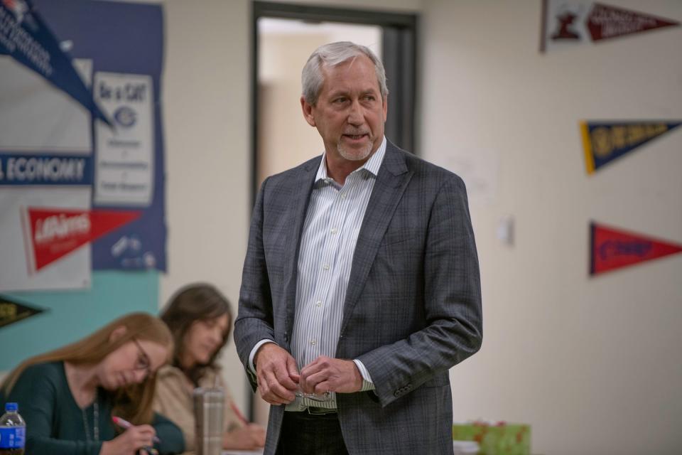 HYA & Associates representative Brian Ewert leads a focus group meeting for the Pueblo School District 60 superintendent search at Pueblo Central High School on Thursday, March 7, 2024.