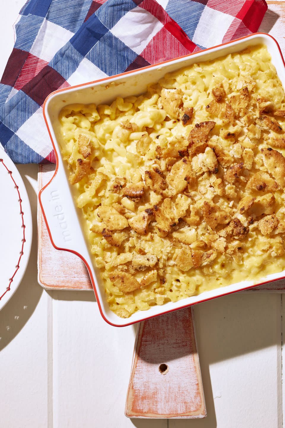 ritzy ranch mac n cheese in a square baking dish