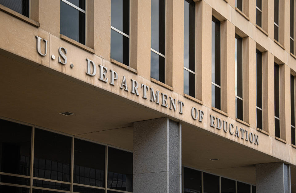 The U.S. Department of Education building lettering over doorway in Washington D.C.