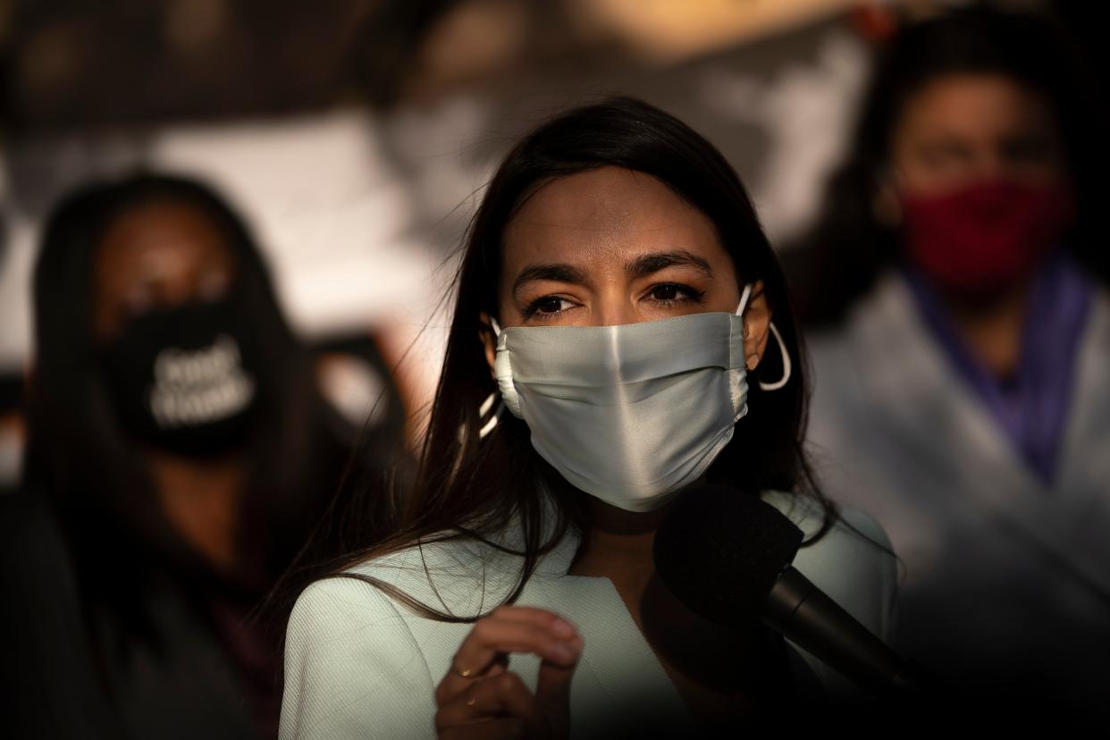 <p>U.S. Rep. Alexandria Ocasio-Cortez (D-NY) speaks outside of the Democratic National Committee headquarters on November 19, 2020 in Washington, DC.</p> (Getty Images)