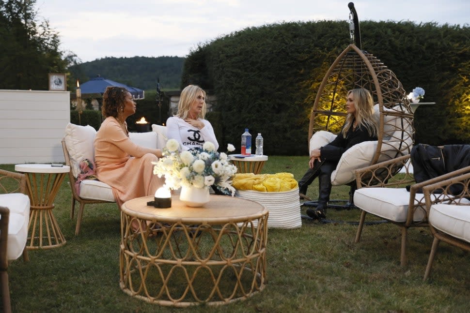 Vicki Gunvalson has a heart-to-heart with Tamra Judge and Eva Marcille on The Real Housewives Ultimate Girls Trip Ex-Wives Club