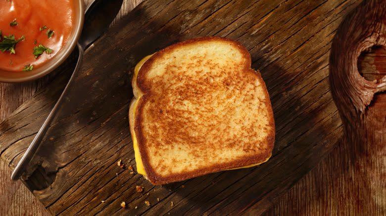 Grilled cheese sandwich on wood