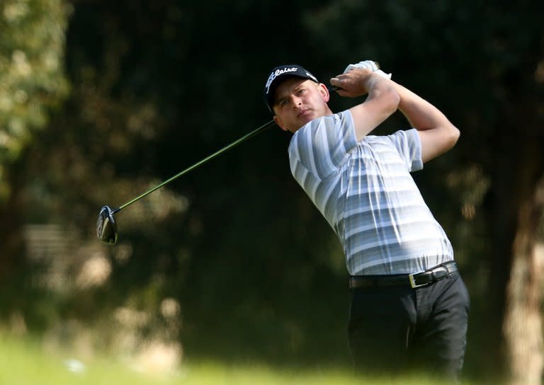 John Merrick tees off during the final round of the Northern Trust Open at Riviera Country Club on February 17, 2013. Merrick captured his first US PGA Tour title with a playoff triumph over Charlie Beljan