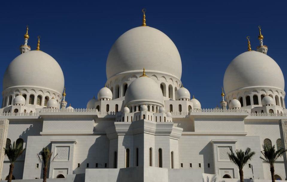 <b>ABU DHABI, UNITED ARAB EMIRATES:</b> The Sheikh Zayed Mosque backdropped by a clear blue sky in Abu Dhabi, United Arab Emirates. The Mosque, named after Sheikh Zayed bin Sultan Al Nahyan, is the biggest mosque in the United Arab Emirates.