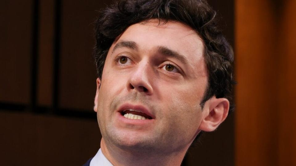 Democratic Georgia Sen. Jon Ossoff speaks at a Senate Judiciary Committee hearing on voting rights last month on Capitol Hill in Washington, D.C. (Photo by Evelyn Hockstein-Pool/Getty Images)