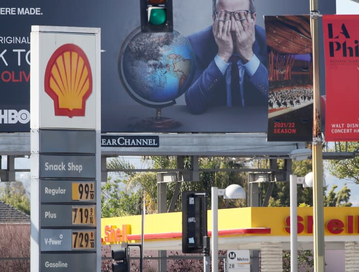 LOS ANGELES, CALIF. - MAR. 7, 2022 The price for super unleaded gasoline reached $7.29 a gallon at this Mid-City Shell station on Monday, Mar. 7, 2022. (Luis Sinco/ Los Angeles Times)