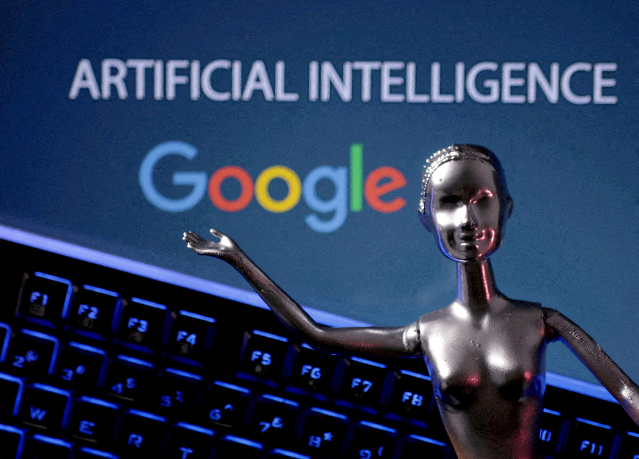 Google logo and AI Artificial Intelligence words are seen in this illustration taken, May 4, 2023. REUTERS/Dado Ruvic/Illustration/File Photo
