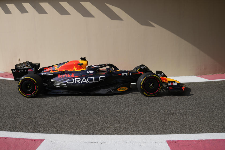 Red Bull driver Jake Dennis steers his car during the first practice ahead of the Abu Dhabi Formula One Grand Prix at the Yas Marina Circuit, Abu Dhabi, UAE, Friday, Nov. 24, 2023. (AP Photo/Kamran Jebreili)