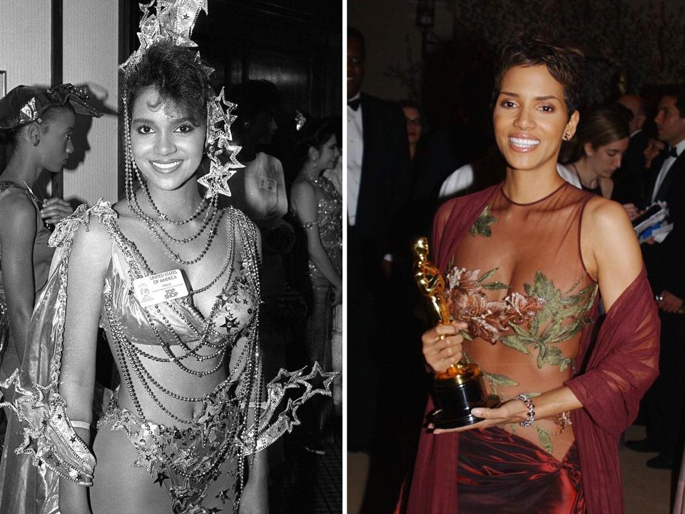 Halle Berry at the Miss World 1986 pageant, Halle Berry with her Oscar in 2001